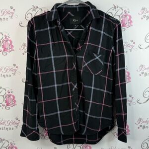 Rails long sleeve plaid collared Black and Pink Checkered Button-Down Shirt